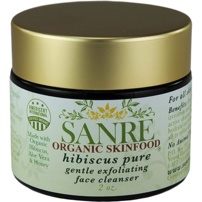 SanRe Organic Skinfood - Hibiscus Pure - USDA Made with Organic Gentle Exfoliating Face Cleanser For All Skin Types