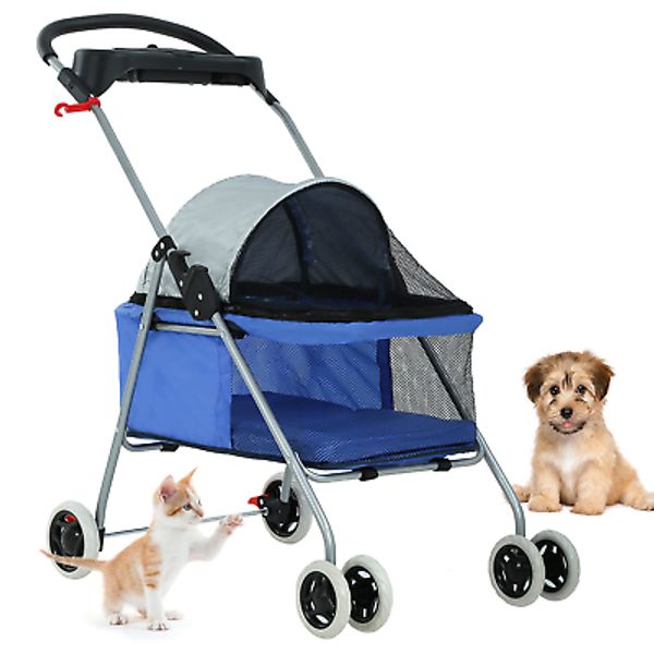 Pet Stroller 4 Wheels Posh Folding Waterproof Portable Travel Cat Dog Stroller w