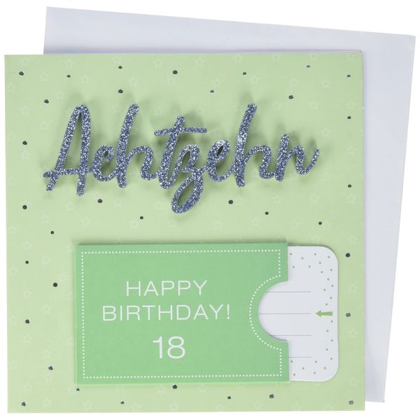 18th Birthday Card - Lettering Surprise - Eighteen - 15cm x 15cm