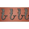 Vintage-Look Mermaid Towel Hooks, Bronze-Look Solid Cast Iron, 5 1/2" - Bundle 4 Items