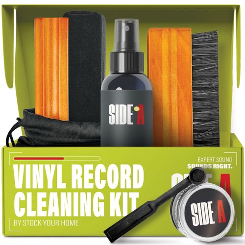 Stock Your Home 6 Piece Vinyl Record Cleaning Kit, Includes Vinyl Cleaner Spray, Anti-Static & Velvet Vinyl Record Brush, Needle Cleaning Gel & Brush, and Drawstring Duster Bag