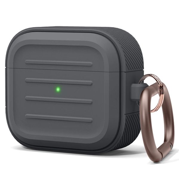 elago Armor Case with Keychain Compatible with AirPods 3 Case Cover - Supports Wireless Charging, Shock Resistant, Full Protection (Dark Grey)