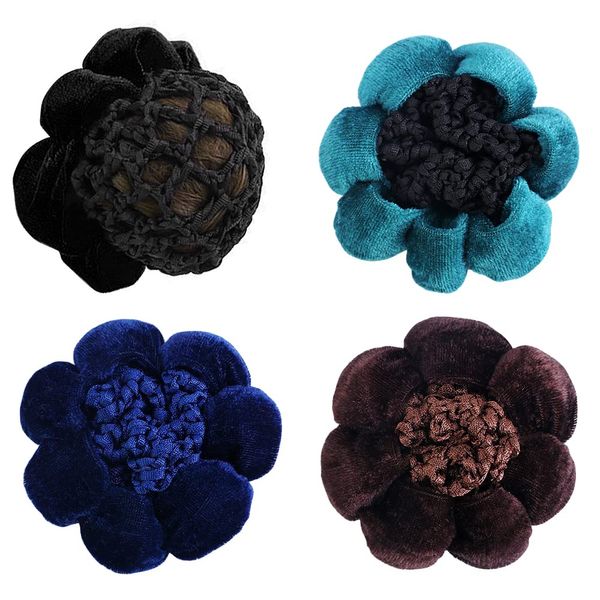 NAIHOD 4 Pcs Hair Bun Cover Net Crochet Elastic Hair Snood Hair Net Knit Mesh Women Elastic Styling Hair Bun Net Flower Hairnet Decor Hair Accessories Professional Hair Bun Snood for Girls Women