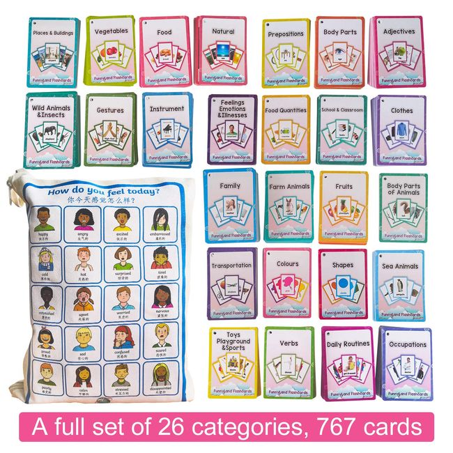 Richardy 26 Categories 760 PCS Kids Montessori English Learing Flash Cards Pocket Card Baby Toys for Children Pre-Kindergarten Education