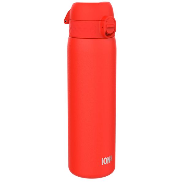 ION8 Steel Water Bottle, 600 ml/20 oz, Leak Proof, Easy to Open, Secure Lock, Dishwasher Safe, Hygienic Flip Cover, Fits Cup Holders, Carry Handle, Durable, Metal Water Bottle, Red