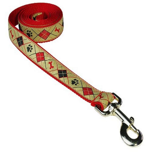 Medium Tan Argyle Dog Leash: 3/4" Wide, 6ft Length - Made in USA.