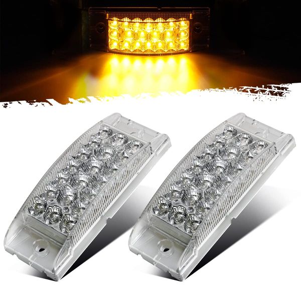 Partsam 2pcs 6 inch Amber 20 LED Marker Lights Turn Signal Light, Sealed 6x2 Rectangular Rectangle Front Side Clearance lights for Semi Truck Trailer Camper RV Golf Cart, 3 Wires, 12V