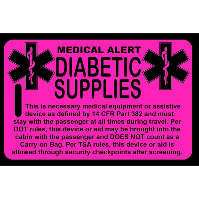 Hi-Viz Pink Carry-On Diabetic Supplies  Bag Tag - TSA