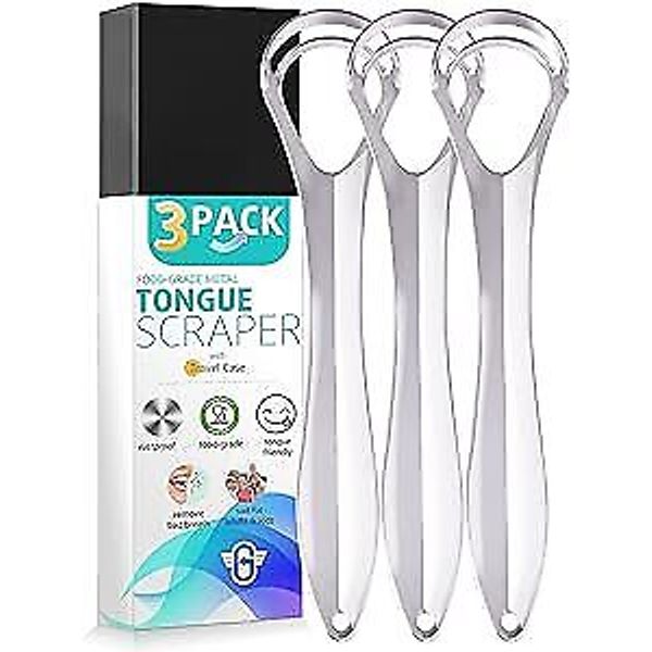 Tongue Scraper for Kids & Adults, Metal Tongue Scraper with Travel Case -