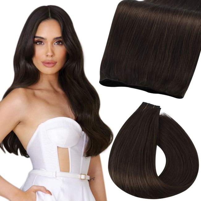 fshine Genius Human Hair Weft Dark Brown Human Hair Weaving Natural Sew in Genius Weft Hair Extensions 60g Double Weft Hair Extensions Real Human Hair 20 Inch Genius Weave Hair Extensions