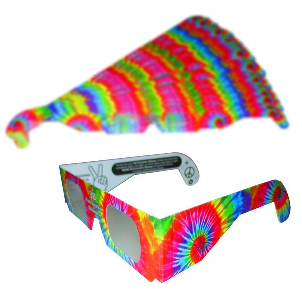 Rob's Super Happy Fun Store Fireworks Diffraction Glasses - 50 Paper Fireworks Diffraction Glasses (Trippy Tie-Dye Frames) + 1 Hearts Effect Bonus (Plain White Frame)