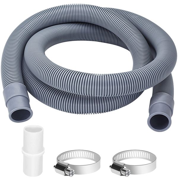 twoonto Drain Hose Extension for Washing Machines, 2M Universal Washing Machine Hose, Drain Hose Dishwasher Extension Set Including Hose Connector and Hose Clamps