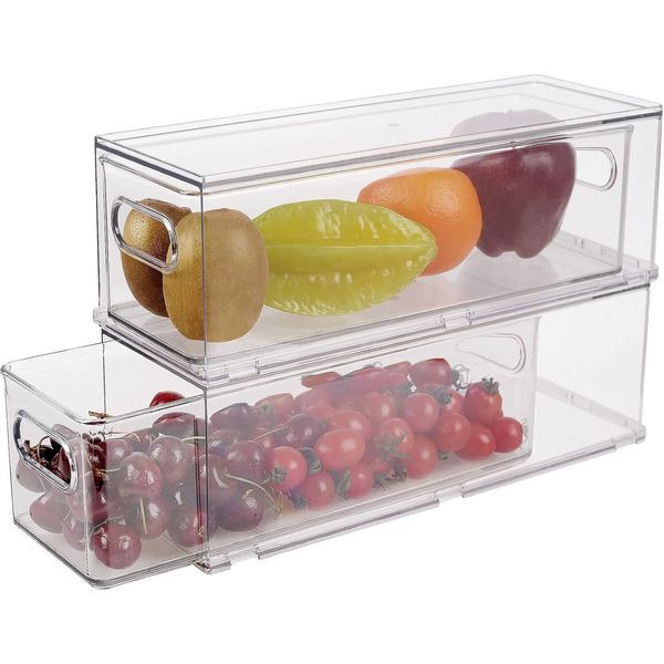 Taiuloo 2 Pack Refrigerator Organizer Bins with Pull-out Drawer, Clear