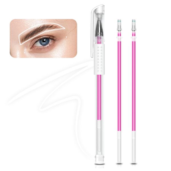 Eyebrow Microblading Marker Pen, Makeup Tattoo Skin Marker Pen, White Gel Pen for Brow Mapping, Eyebrow Permanent Makeup Position Mapping Mark Tools, for Lip Skin Artists Marking Pen (1Set Pink)