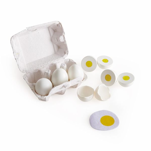 Hape Egg Carton Kitchen Toys Children Play Kitchen Game Food Toy for Kids Early Development, Learning (3Pcs Hard-Boiled Eggs & 3Pcs Fried Eggs)