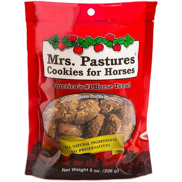 Mrs Pastures Cookies and Treats for Horses - Premium Horse Treats - Made with Apples, Oats, and Rolled Barley - Preservative Free - All Natural Ingredients - No Corn or Soy - Made in USA - (8oz Bag)