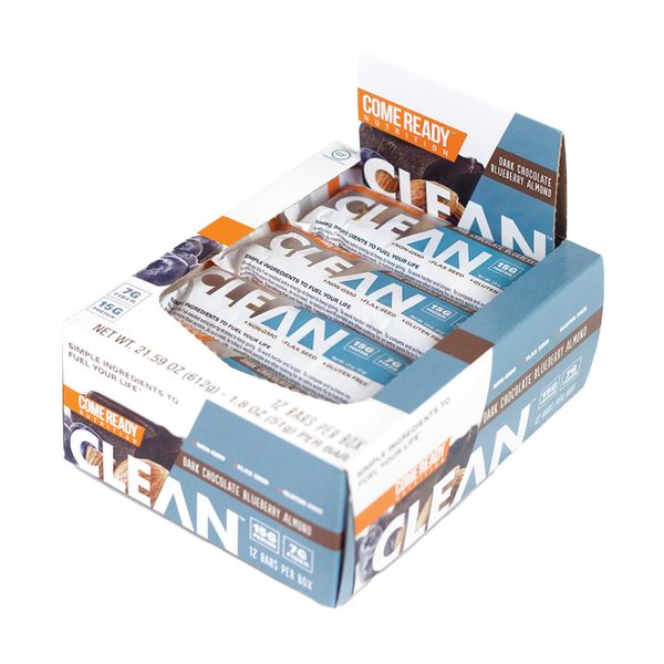 Ready CLEAN Bar, 15g of Protein, 7g Fiber, 6.5g of Whole Grains, NON-GMO, Dark Chocolate Blueberry Almond, 1.8 Ounces, 12-Pack