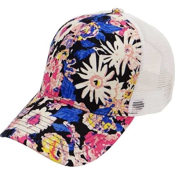 Emeco Trucker Baseball Caps Mesh Cap Classic Hawaii Blumen Floral MS-131 (Blumen-BEIGE-BLAU)