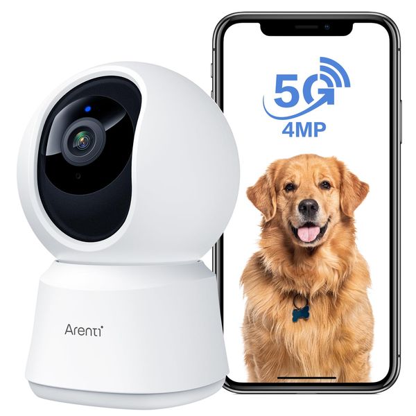 ARENTI 5G Security Camera Indoor, 4MP Pet Camera with Speaker for Dog/Cat, Baby Monitor with Phone App, Dual-Band WiFi, Auto Tracking, Super Night Vision, 2-Way Talk, Cloud & SD Card Storage