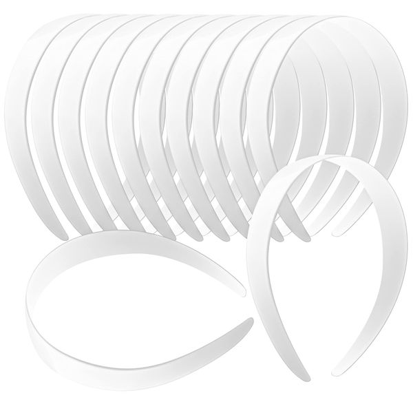 VOKOY 12 Pcs White Plastic Headbands, 1" Wide No Teeth Plain Headbands DIY Hair Bands Headbands for Girls Women