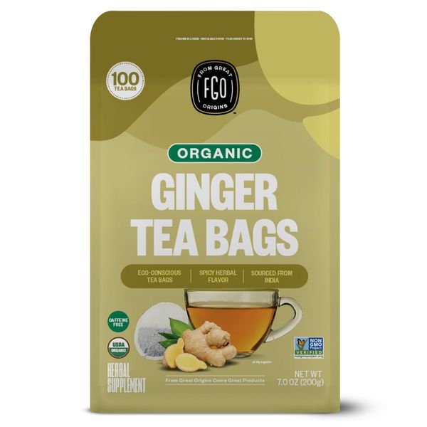 FGO Organic Ginger Tea, Eco-Conscious Tea Bags, 100 Count, Packaging May Vary (Pack of 1)