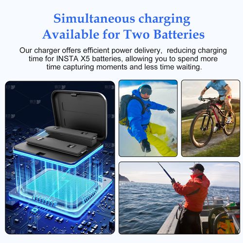 Dual Battery Charger Fit For Insta360 X5 Camera Accessory, Fast Charging, Portable Battery Holder with Charging Cable Fit For Insta360 X5 Photographers