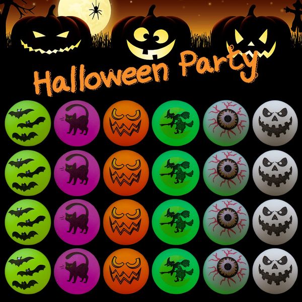 FINGOOO 24Pcs Halloween Bouncy Balls,Glow in The Dark Bouncing Balls for Kids Halloween Party Favors Non-Candy Halloween Treats Halloween Giveaways Classroom Rewards