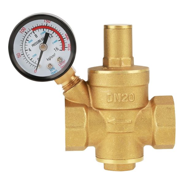 Pressure Reducing Valve, DN20 1.6Mpa Pressure Reducing Valve Brass Adjustable Water Pressure Regulator Reducer with Gauge Meter