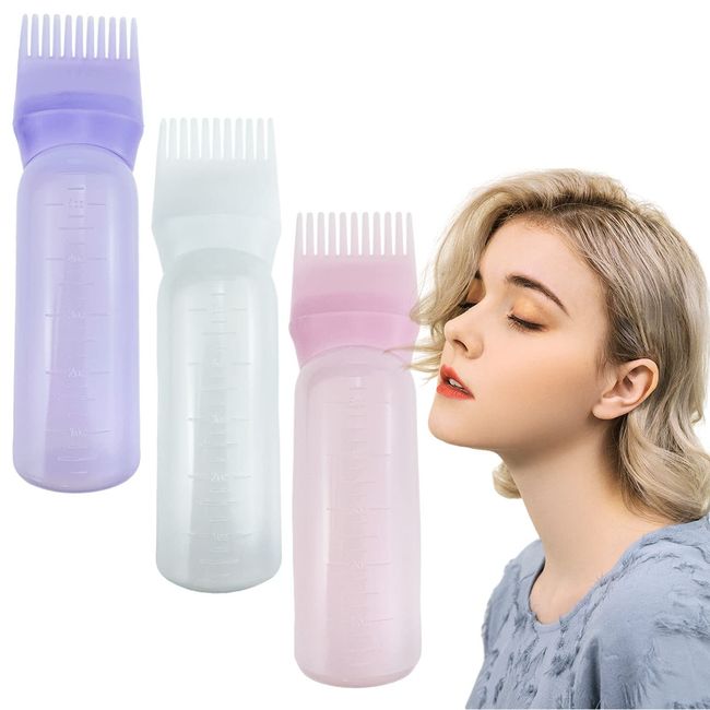 Aswewamt 3 Pcs Applicator Bottle Hair Oil Applicator Bottle Pink & White & Purple Hair Dye Brush Bottle for Hair Coloring Dye