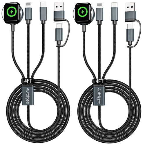 2Pack 4FT Upgraded 3 in 2 Multi Charging Cable for Apple Watch Charger Travel Essentials iWatch Charger Fast Charging Compatible with iWatch Ultra/SE/10/9/8/7/6/5/4/3/2/1,iPhone16/15/14/13/Galaxy S24