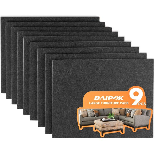 Furniture Pads 9 Pieces 8" x 6" x 1/5" Furniture Felt Pads Self Adhesive, Cuttable Felt Chair Pads, Anti Scratch Floor Protectors for Furniture Legs Hardwood Floor, Black