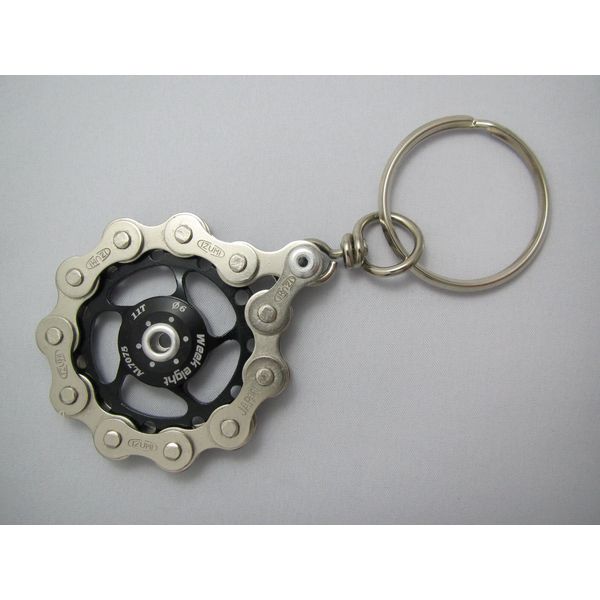 Bicycle Chain Keychain with Pulley Black