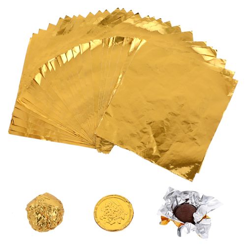 100 Pcs Gold Candy Wrappers Foil 4" x 4" Square Chocolate Wrappers, Aluminum Foil Candy Wrappers for Homemade Candy, Individual Chocolate Packaging for Valentine's Day Wedding Birthday