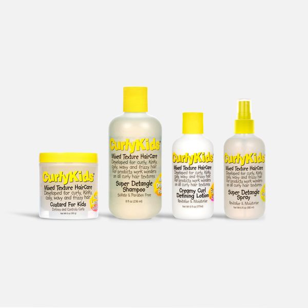 CurlyKids Creamy Defining Lotion Bundle for Kids - Complete Hair Care Set with Detangle Shampoo, Detangle Spray, Curl Lotion, & Custard - Gentle & Moisturizing Formula for Curly, Kinky, & Frizzy Hair