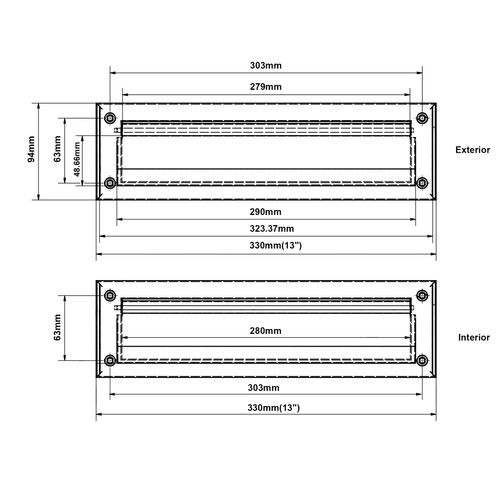QCAA Solid Brass Mail Slot, with Solid Brass Interior Frame, 13" x 3.625", Matte Black, 1 Pack, Made in Taiwan