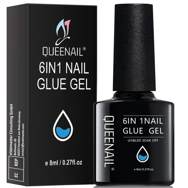 Gel Nail Glue 8ml,Nail Glue UV Gel for Acrylic Nails,6 in 1 UV Nails Glue Base Coat for Nail Tips,Long Lasting Extra Strong Nail Building Extension,Gel Nail Glue for False Nails