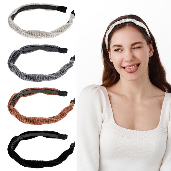 Nogeqi 4 Pcs Headbands for Girls Women's Fashion Headbands Braid Headband Hair Bands Head Bands Thin Headband for Women Girls Weaving Hair Accessories