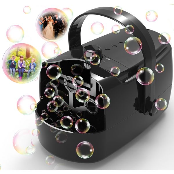 Bubble Machine Durable Automatic Bubble Blower, 18000+ Big Bubbles Per Minute Bubbles for Kids Toddlers Bubble Maker Operated by Plugin or Batteries Bubble Toys for Indoor Outdoor Birthday Party