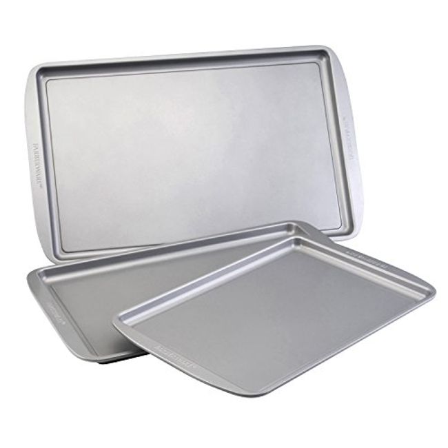 Set of 3 Nonstick Cookie Sheets for Baking, Bakeware Pans with