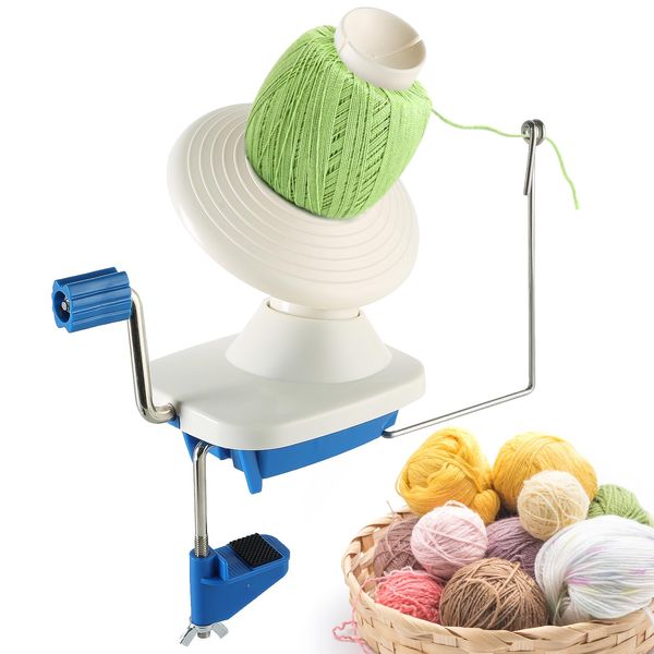 MAOPINER Needlecraft Yarn Ball Winder Hand-Operated, Manual Wool Yarn Winder Holder for Swift Yarn Fiber String Ball (Blue, White)