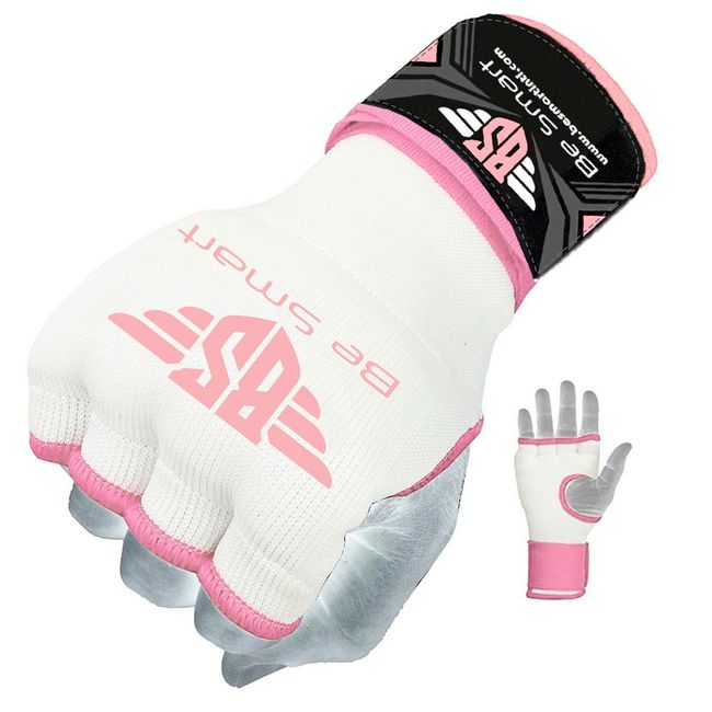 Boxing Gel Inner Gloves Hand Wraps Fist Padded Bandages MMA Thai Muay Training (White/Pink, Medium)