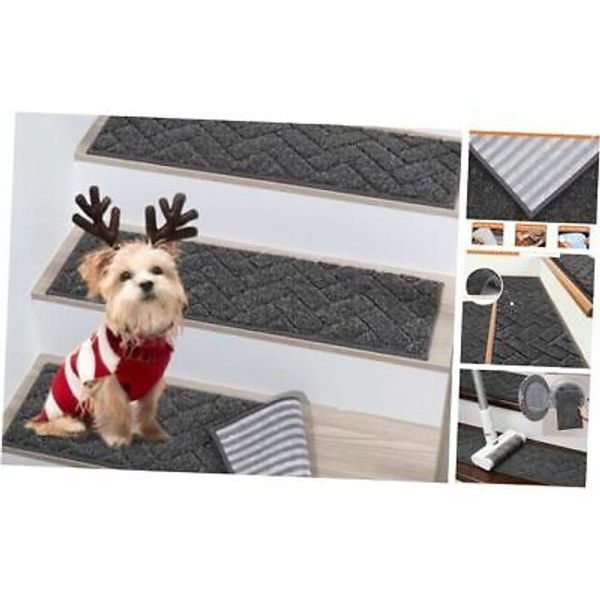 Stair Treads Non Slip Stair Runners Step Carpet Mat for Wooden 4pc 4 Black