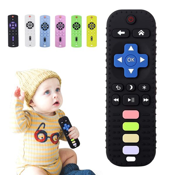 TKLake Baby Teething Toys Remote Control Shape Teethers for Babies Infant Toddlers Prevent Finger Sucking, Relief Soothe Babies Gums, BPA Free/Freezable/Dishwasher Safe (Black)