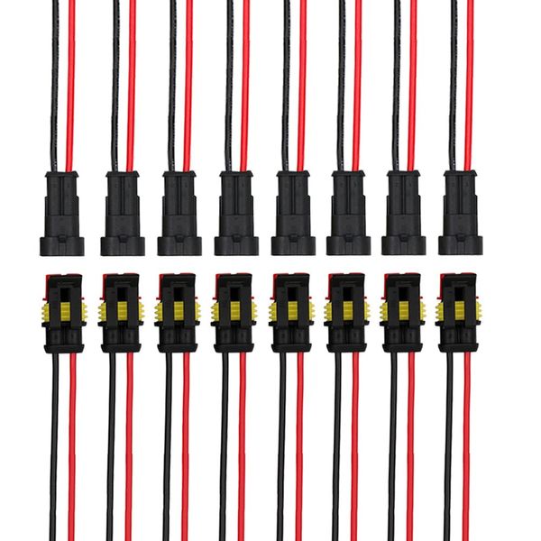 QitinDasen 8 Set 2 Polig Auto Wasserdichte Elektrische Steckverbinder, Versiegelte Wasserdichte Kabelverbinder Stecker Steckdose Kit mit 16 AWG Vorverdrahtet, für Auto LKW Boot