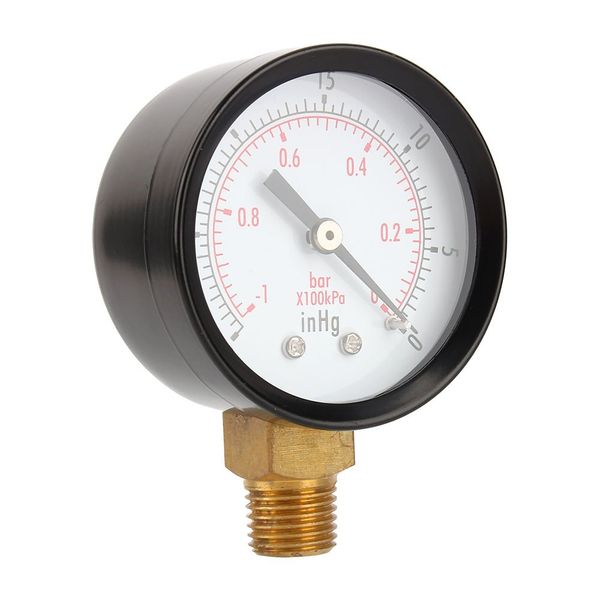 Vacuum Meter, Mechanical Manometer Low Pressure Gauge 2" Vacuum Pressure Gauge Air Compressor Water Oil Gas 1/4" NPT Lower Mount