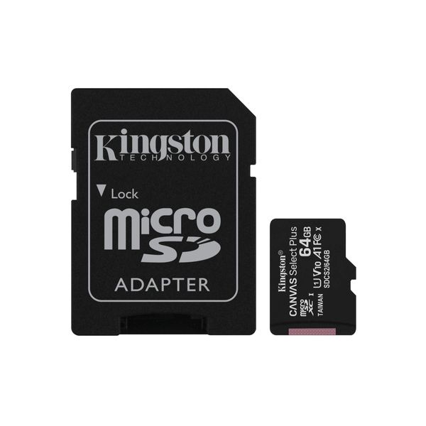Kingston Canvas Select Plus microSD Card SDCS2/64 GB-2P1A Class 10 (2 x cards, SD Adapter Included)