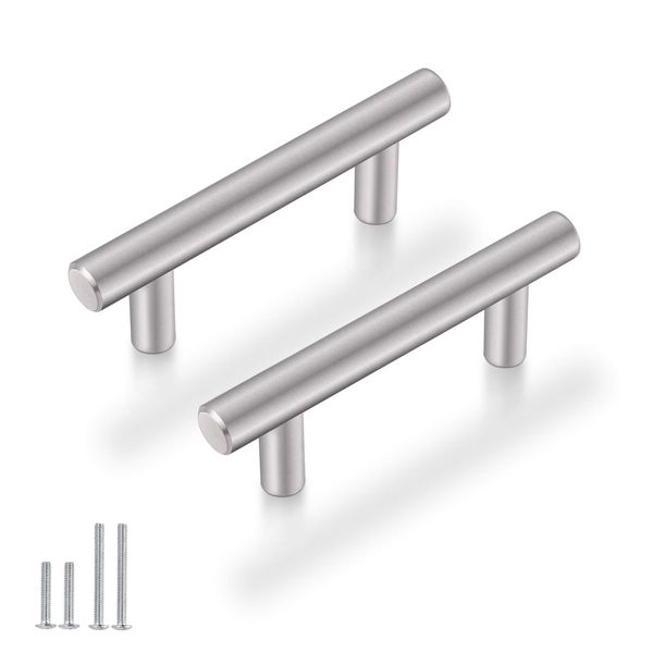 Probrico 5 Pack 2-1/2" Hole Center Solid Stainless Steel T Bar Cabinet Pulls Modern Euro Style Brushed Nickel Kitchen Cupboard Handles Dresser Drawer Knobs Kitchen Cabinet Hardware 4" Length