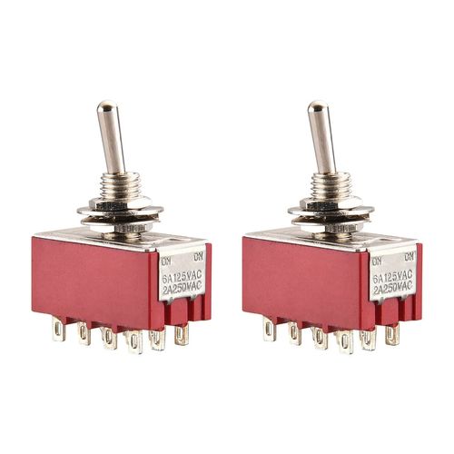 Heschen MTS-402 ON-ON 4PDT Miniature Toggle Switch 12 Pin, 2A 250V, 5A, 120V, Pack of 2