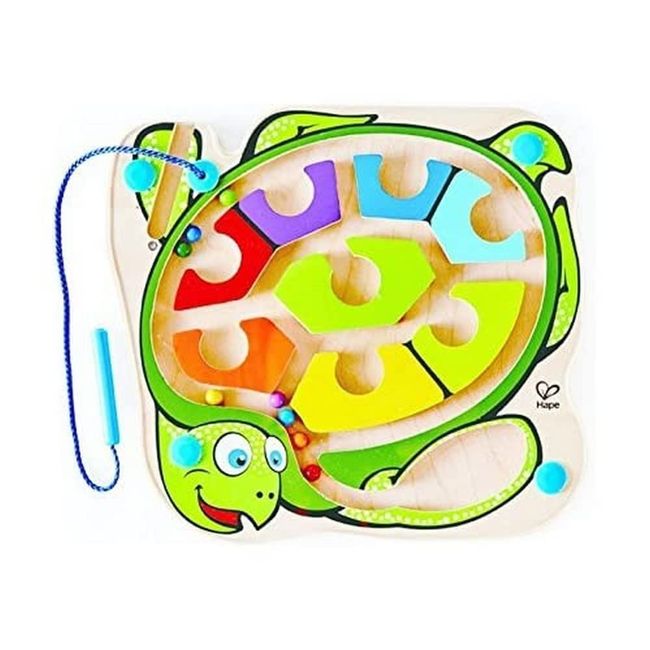 Award Winning Hape Totally Amazing Colorblock Sea Turtle Kid's Magnetic Wooden Bead Maze Puzzle , L: 8.8, W: 0.8, H: 9.6 inch