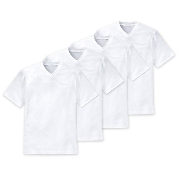 Schiesser Pack of 4 American V-neck T-shirts, 008151, White